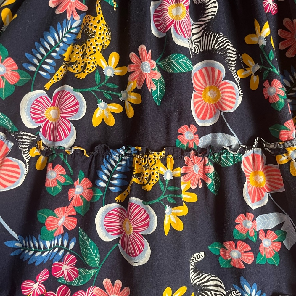 Crown & Ivy Pure Cotton Floral Leopard Zebra Tiered Smocked Dress Made In India - Picture 4 of 6